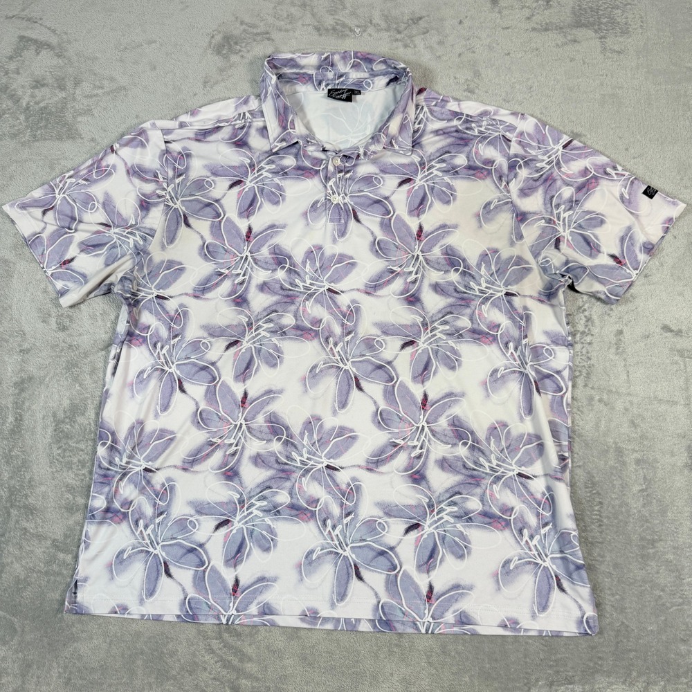 Sunday Swagger Mens 3XL Polo Shirt Floral AOP Performance Short Sleeve Purple
